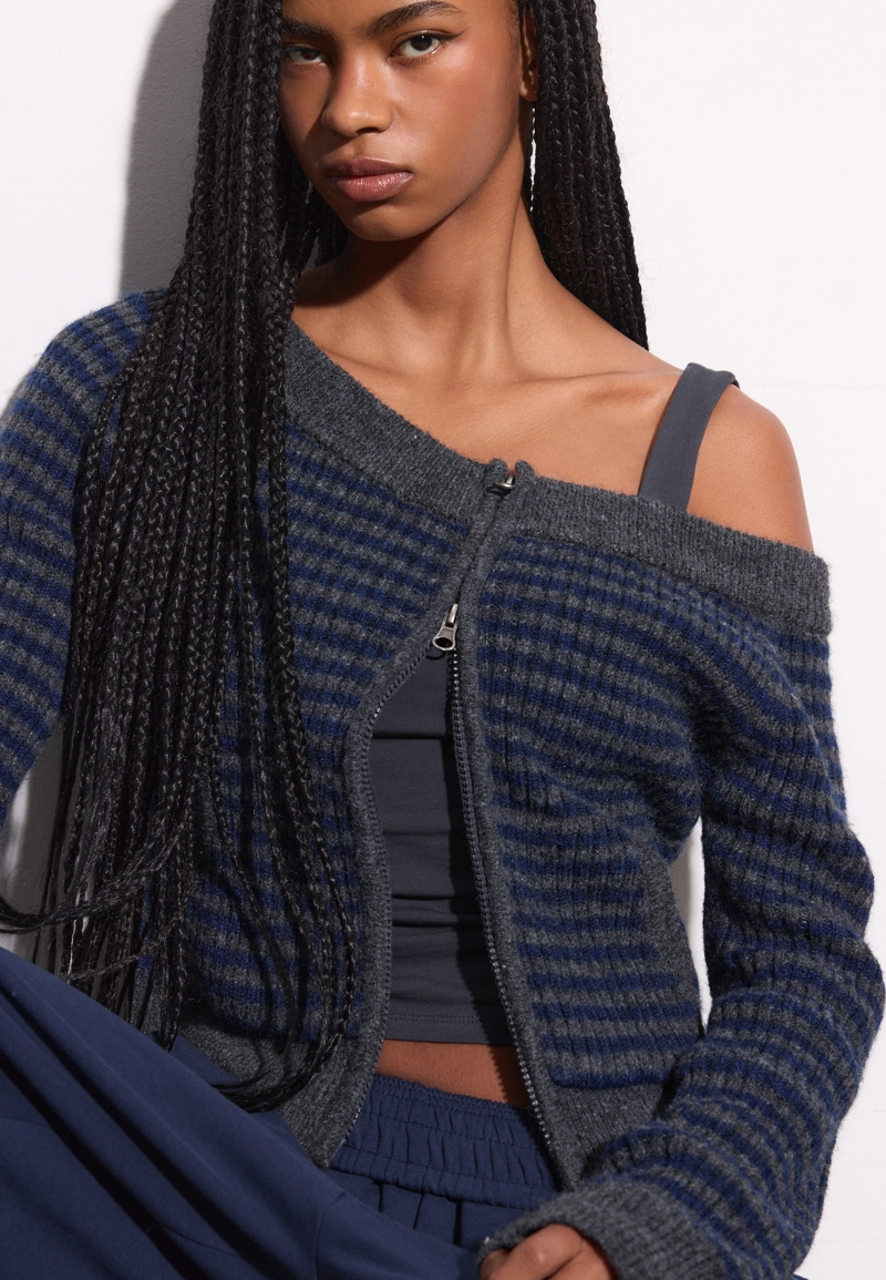 Кардиган с воротником-лодочкой и молнией