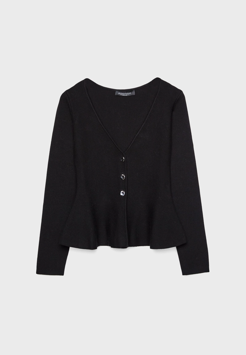 Трикотажный жакет с баской и пуговицами