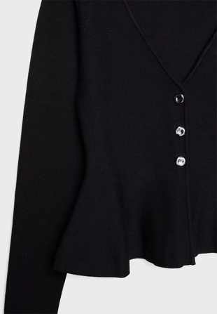 Трикотажный жакет с баской и пуговицами- Заказать в России