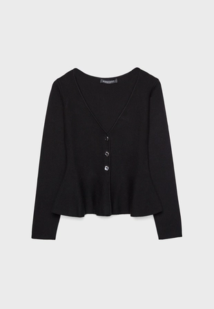 Трикотажный жакет с баской и пуговицами- Заказать в России