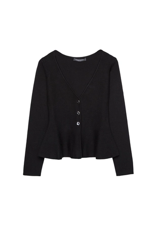 Трикотажный жакет с баской и пуговицами- Заказать в России