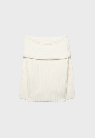 Асимметричный свитер в рубчик с открытыми плечами- Заказать в России