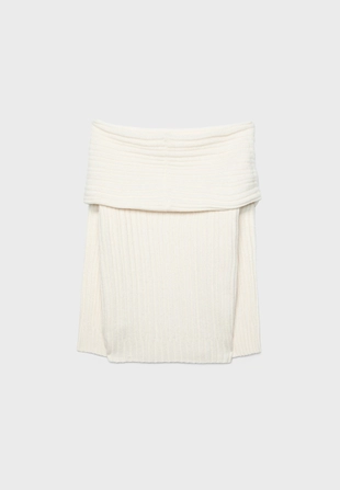 Асимметричный свитер в рубчик с открытыми плечами- Заказать в России