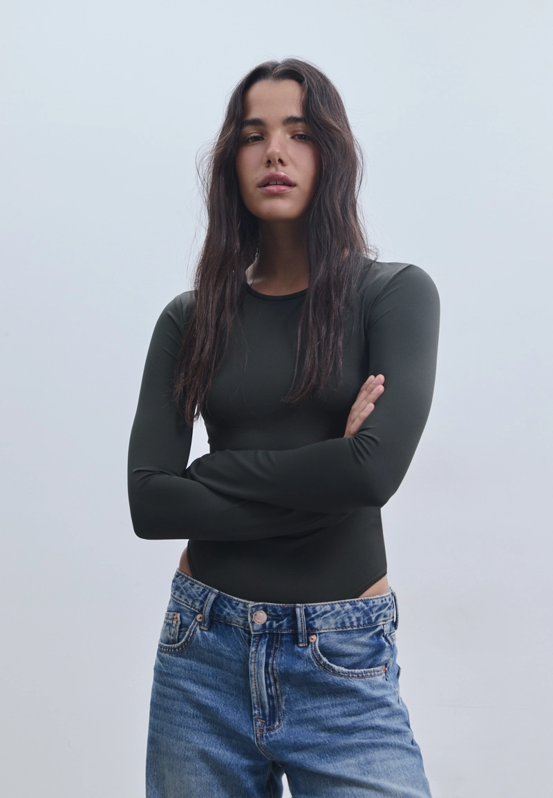 Боди с длинными рукавами из полиамида