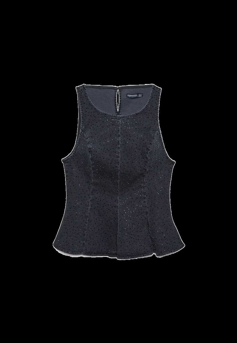 Джинсовый топ с баской и блестящей отделкой