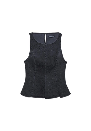 Джинсовый топ с баской и блестящей отделкой- Заказать в России