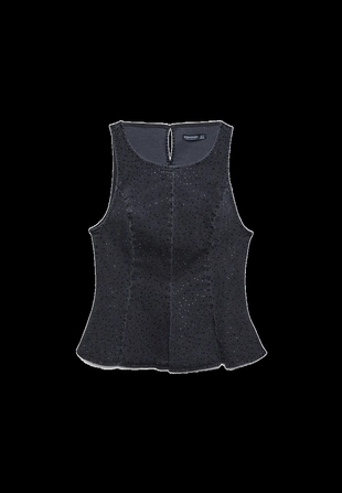 Джинсовый топ с баской и блестящей отделкой- Заказать в России