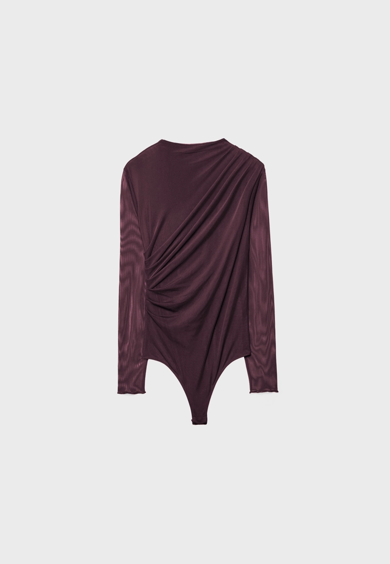 Боди из присборенной полупрозрачной ткани