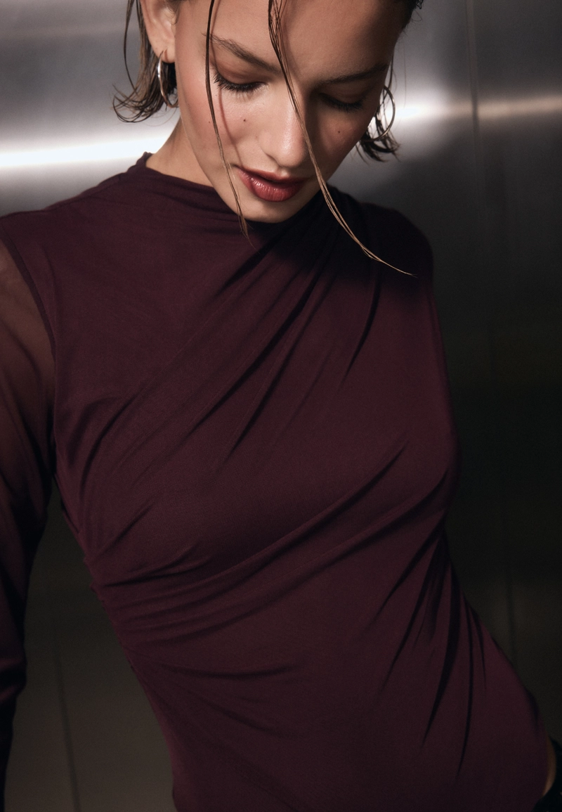 Боди из присборенной полупрозрачной ткани