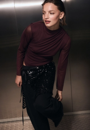 Боди из присборенной полупрозрачной ткани- Заказать в России