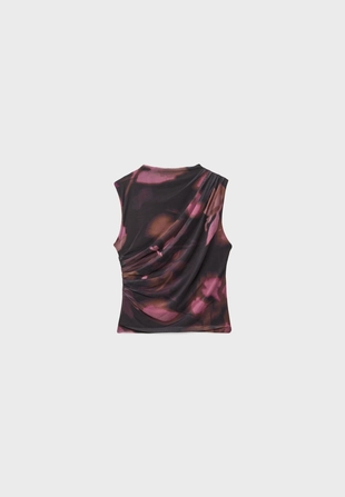 Футболка из полупрозрачной ткани со сборками- Заказать в России