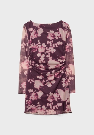 Короткое платье из полупрозрачной ткани с принтом- Заказать в России