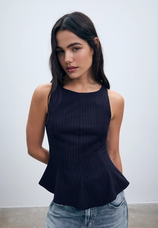 Топ в полоску без рукавов с баской- Заказать в России