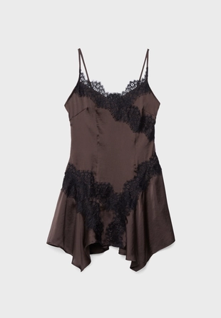 Короткое платье-комбинация с кружевом- Заказать в России