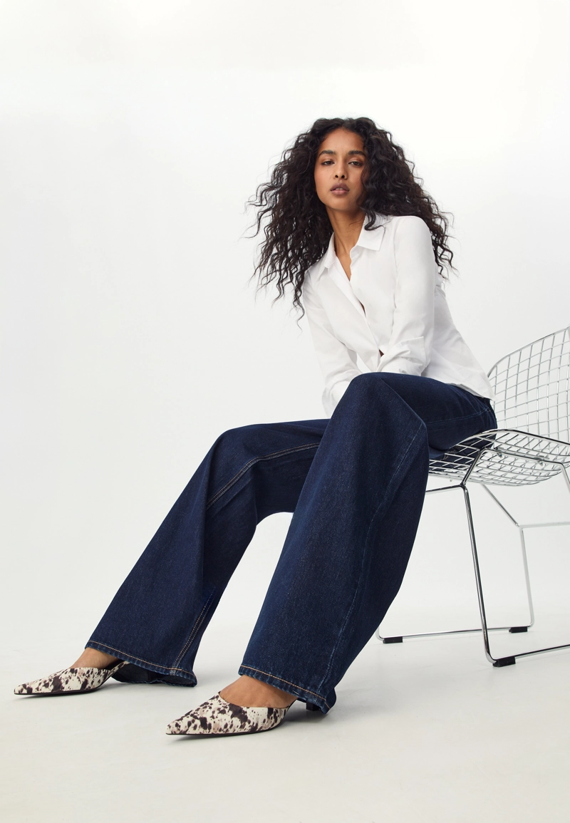 Джинсы D91 с низкой посадкой и широкими штанинами