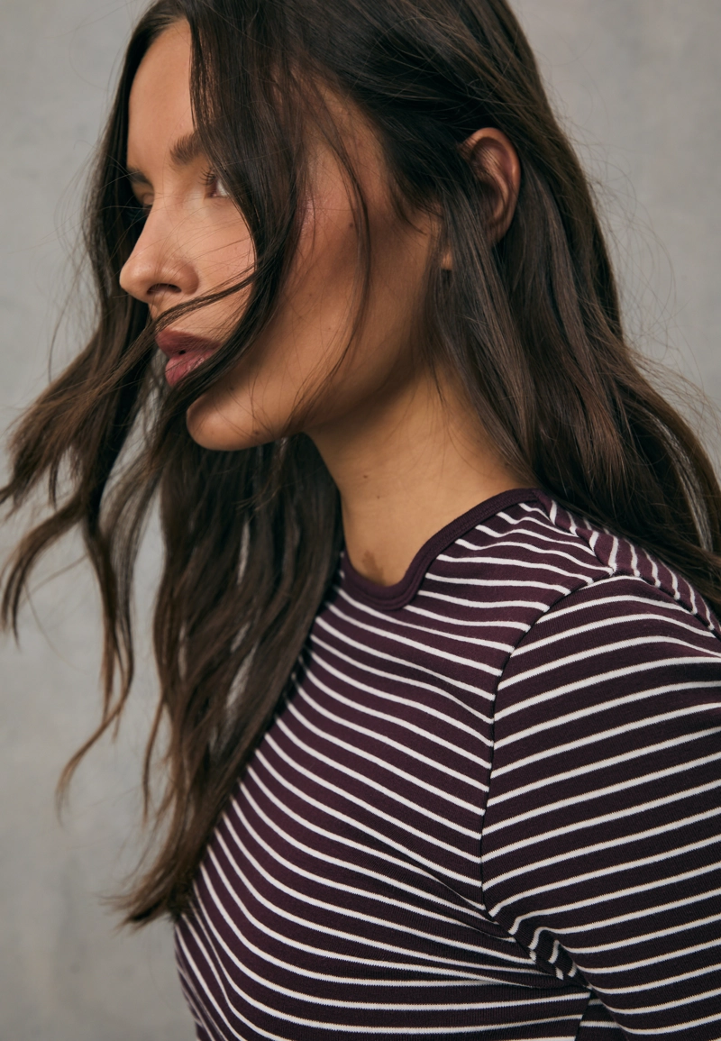 Базовая хлопковая футболка в полоску с длинными рукавами