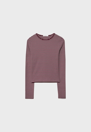 Базовая хлопковая футболка в полоску с длинными рукавами- Заказать в России