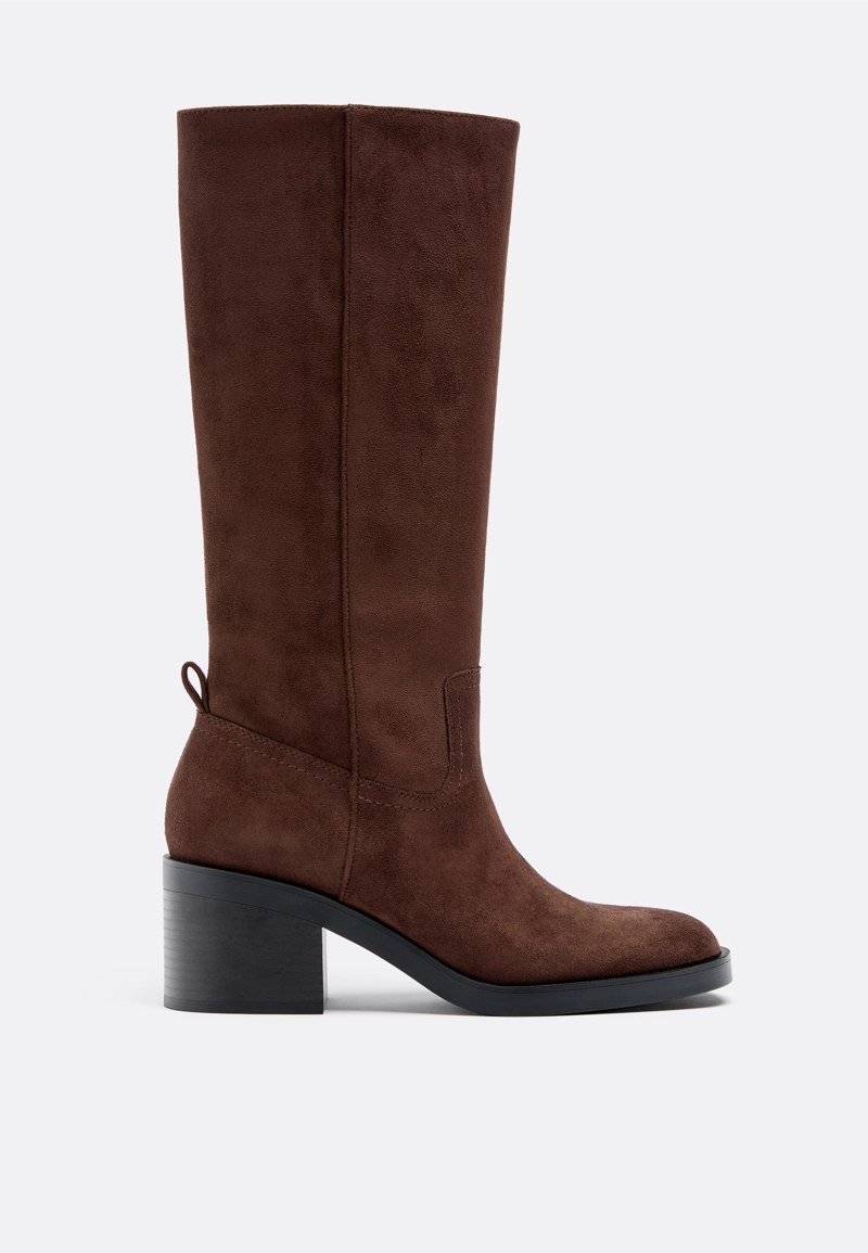 Сапоги на широком каблуке из искусственной замши