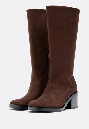 Сапоги на широком каблуке из искусственной замши- Заказать в России