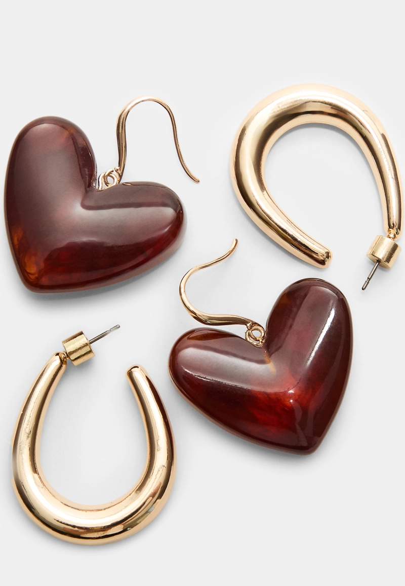 Набор из 2 асимметричных серег в форме сердца