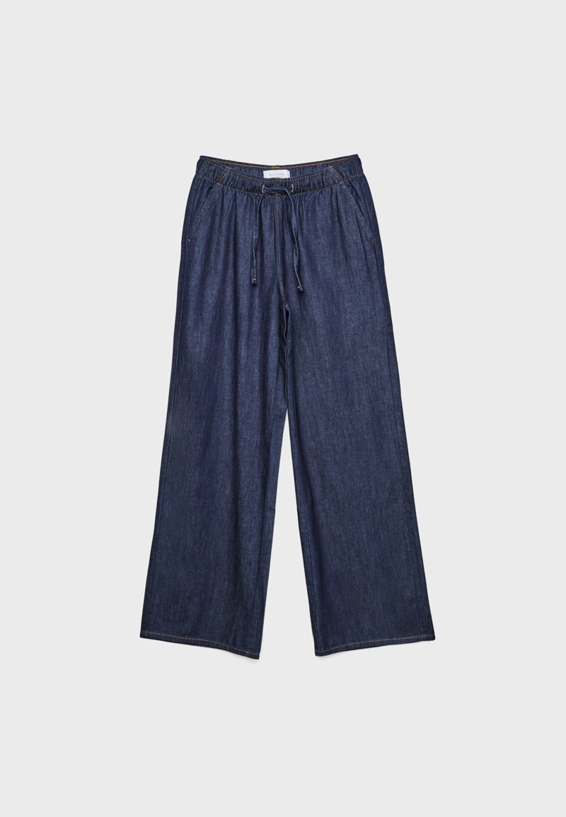 D35 Струящиеся джинсовые брюки на шнурке