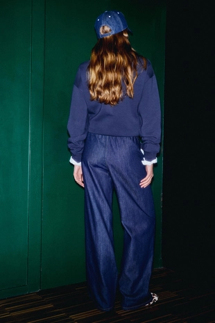 D35 струящиеся джинсовые брюки на шнурке- Заказать в России