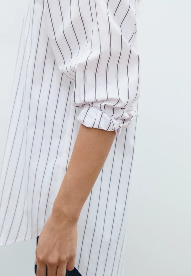 Длинная рубашка в полоску из поплина