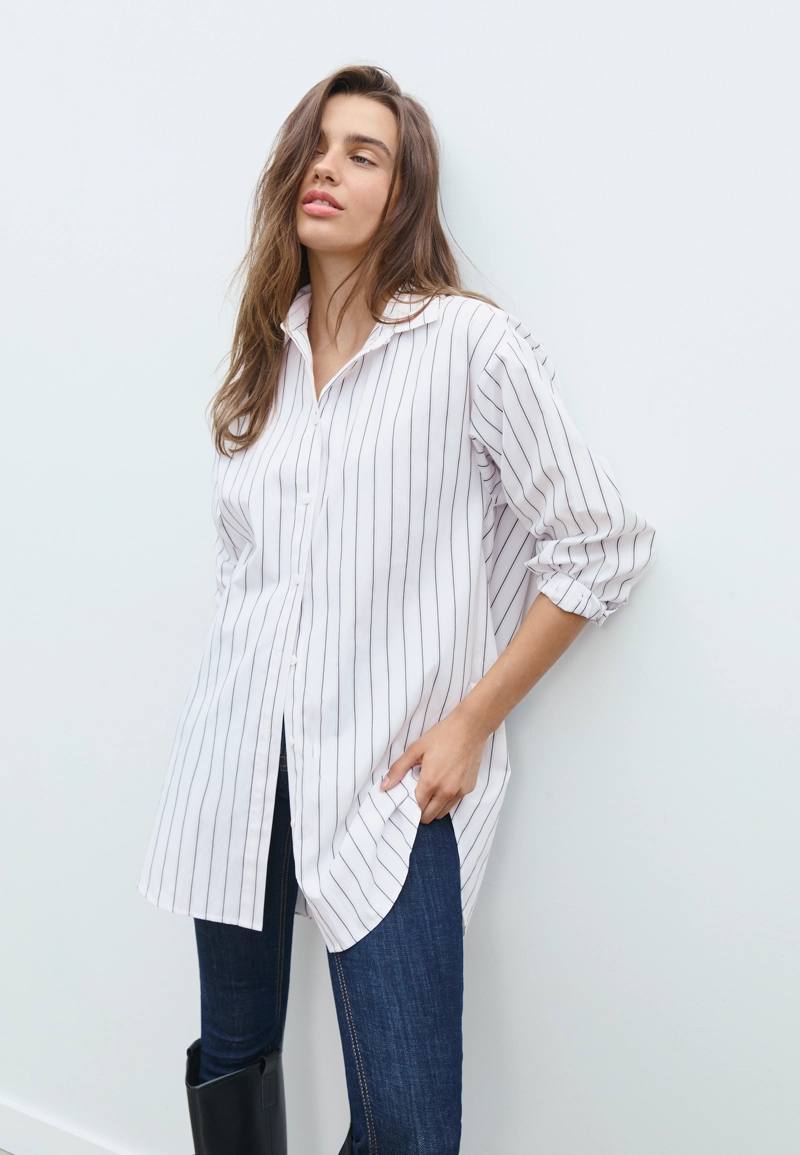 Длинная рубашка в полоску из поплина