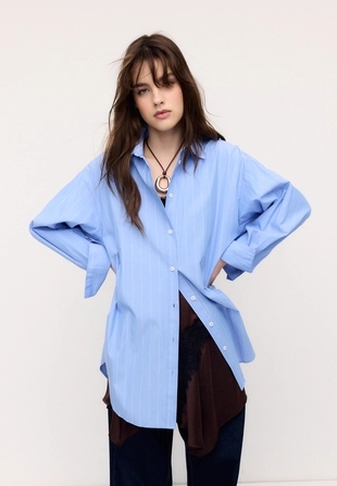 Длинная рубашка в полоску из поплина- Заказать в России