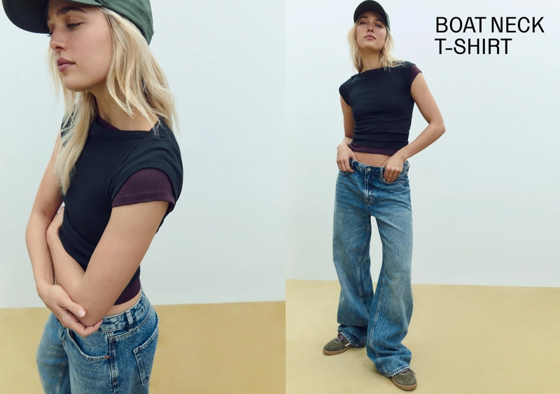 Базовая футболка с вырезом «лодочка»