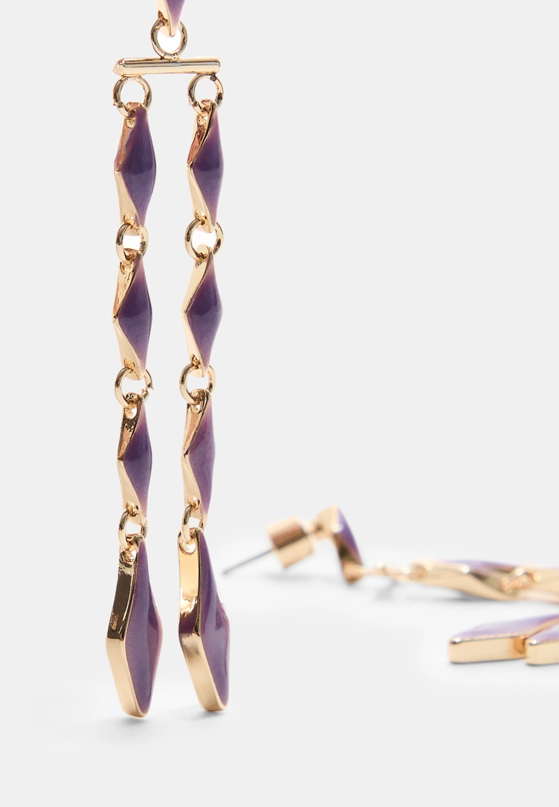 Длинные серьги с ромбами и эмалью