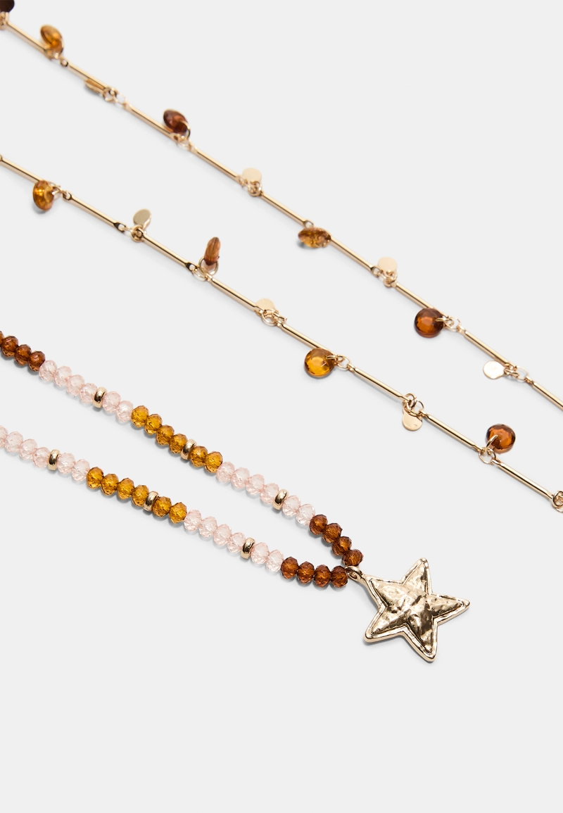 Набор из 2 ожерелий с бусинами и звездой