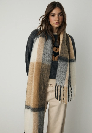 Плотный шарф в клетку- Заказать в России