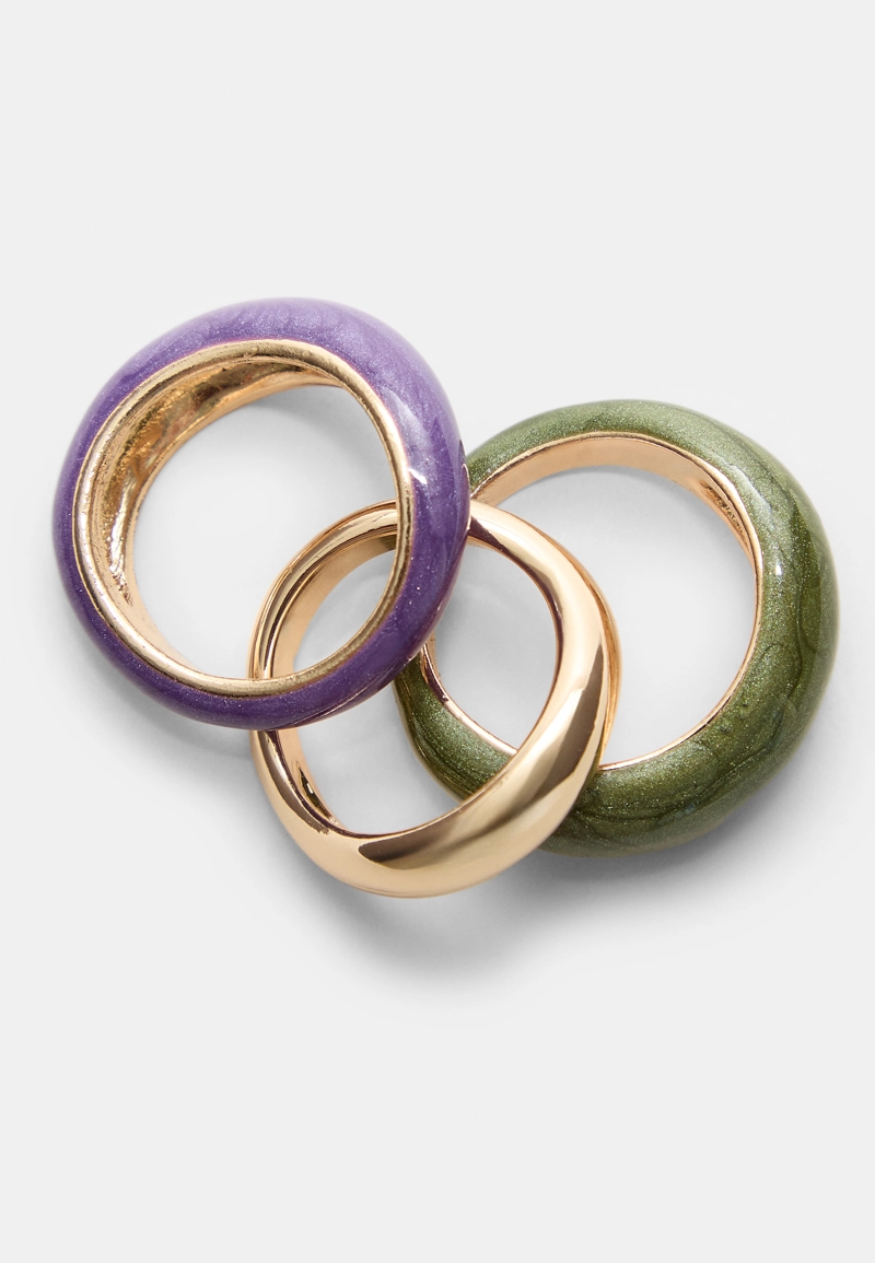 Набор из 3 комбинированных колец с эмалью