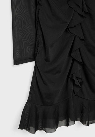 Короткое платье из полупрозрачной ткани с оборками- Заказать в России