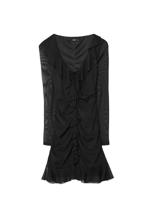 Короткое платье из полупрозрачной ткани с оборками- Заказать в России