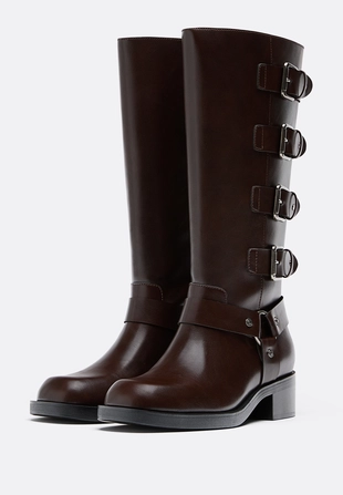 Плоские байкерские ботинки с пряжками- Заказать в России