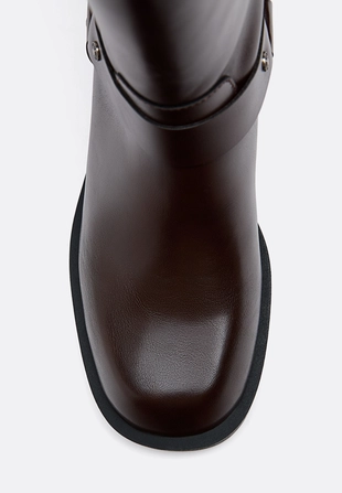 Плоские байкерские ботинки с пряжками- Заказать в России