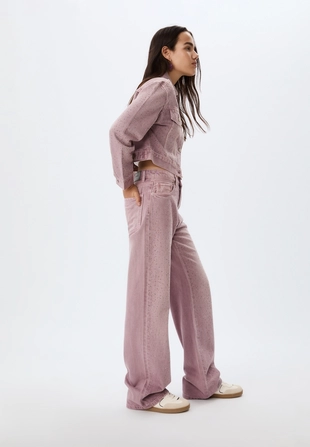 Джинсы прямого кроя с блестящей отделкой- Заказать в России