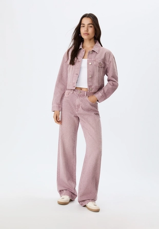 Джинсы прямого кроя с блестящей отделкой- Заказать в России