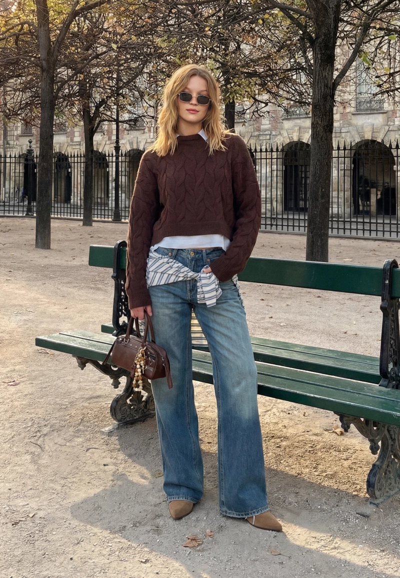 Двухматериальный вязаный свитер со съемным воротником