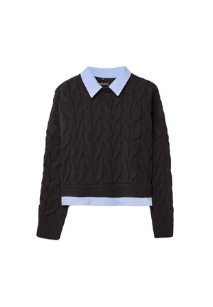 Двухматериальный вязаный свитер со съемным воротником- Заказать в России