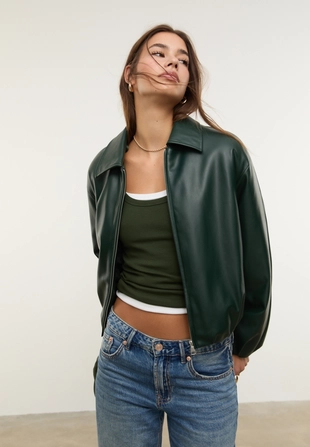 Стеганая куртка-бомбер из искусственной кожи- Заказать в России