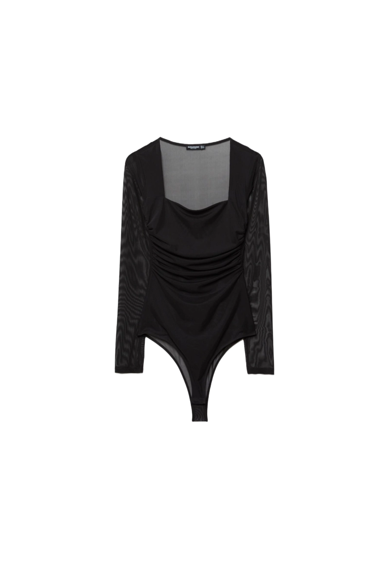 Боди из полупрозрачной ткани с квадратным вырезом