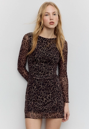 Короткое платье из полупрозрачной ткани с принтом- Заказать в России