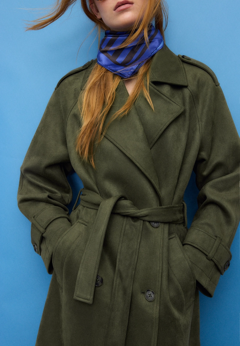 Длинный тренч из искусственной замши