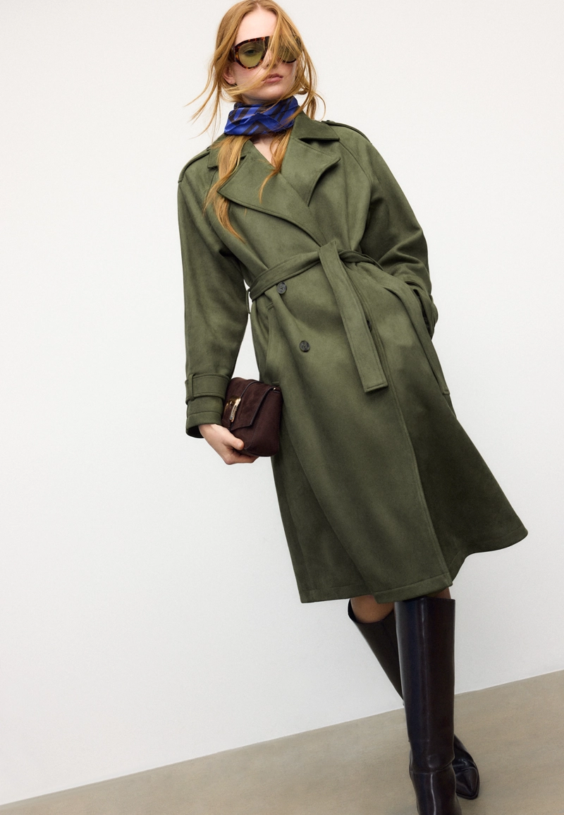 Длинный тренч из искусственной замши