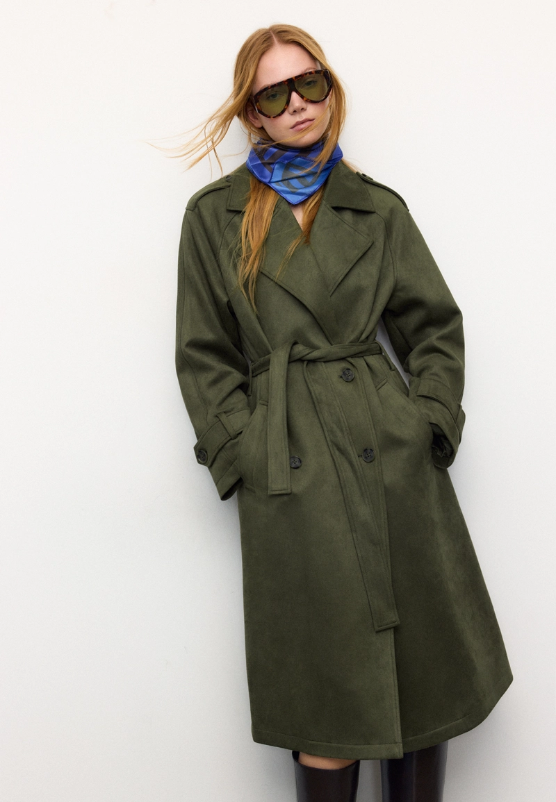 Длинный тренч из искусственной замши