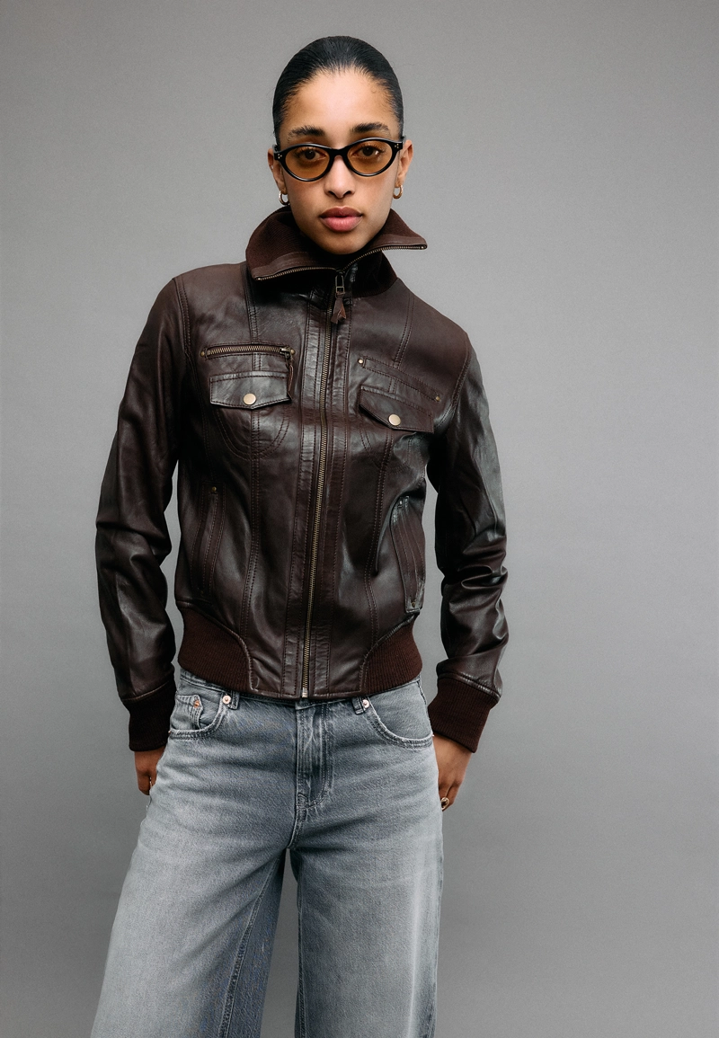 Куртка из комбинированной кожи в рубчик