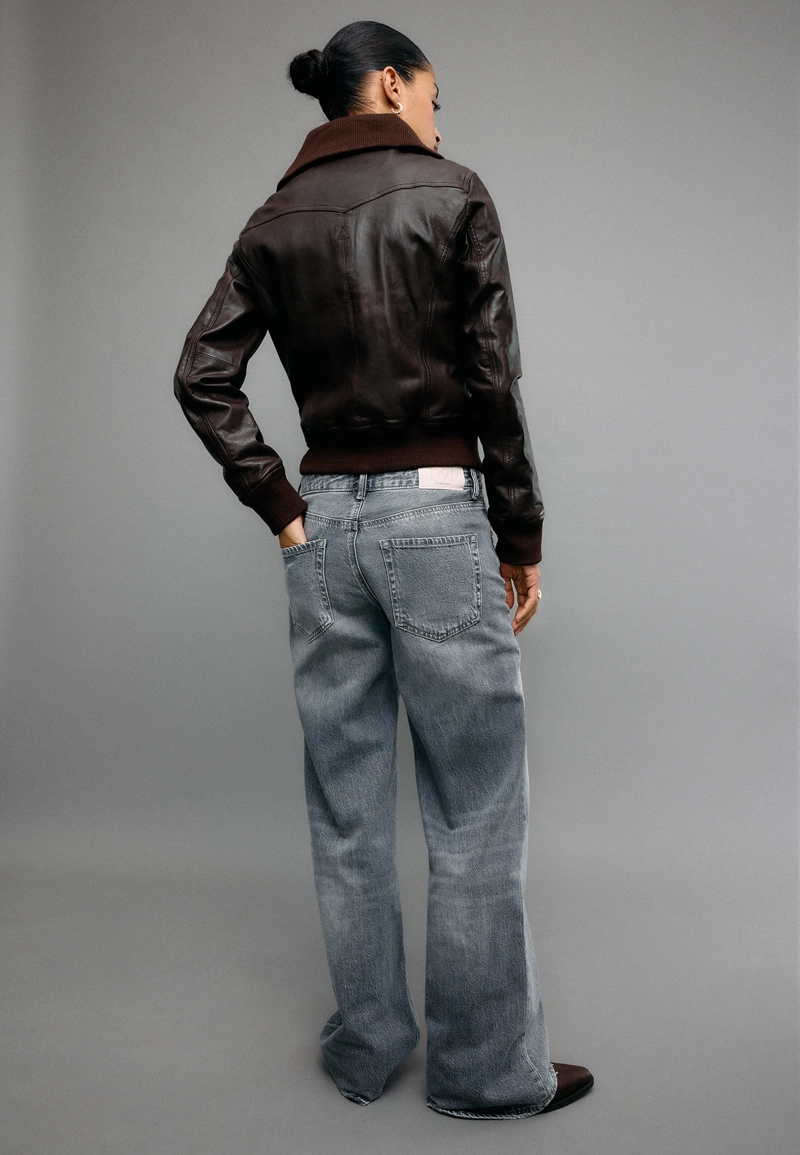 Куртка из комбинированной кожи в рубчик